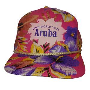 Vintage EMCO World Tour Aruba Cap Pink Tropical Floral Canvas Beach NWOT Cobra
